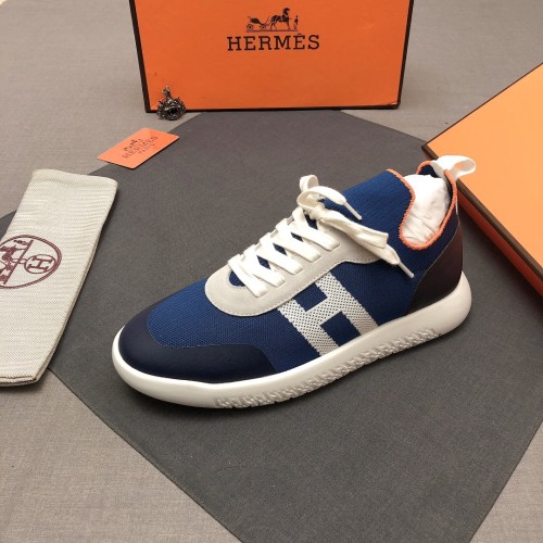 HERMES Crew Low top Casual Shoes Men's Blue White Black