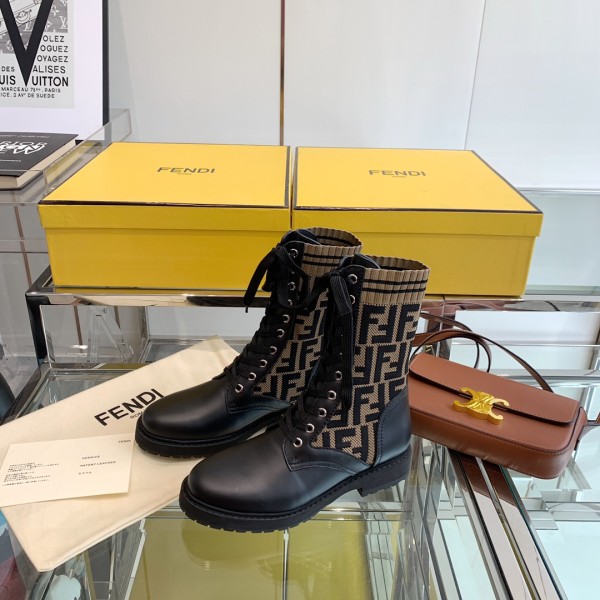 FENDI Women's FF Rockoko Biker Boot 'Black Tabacco'