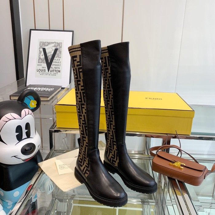 FENDI FF Rockoko Leather Boot 'Black Tabacco'