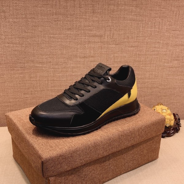 FENDI Leather Low top Casual Shoes Men's Black Yellow