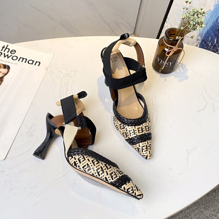 FENDI Colibri High Heels Women's Beige Black