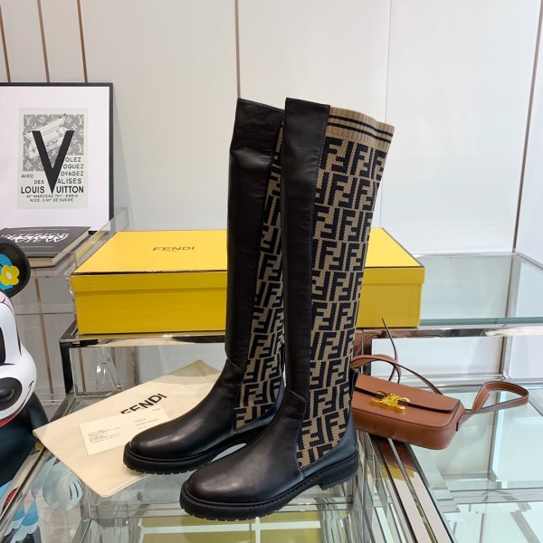 FENDI FF Rockoko Leather Boot 'Black Tabacco'