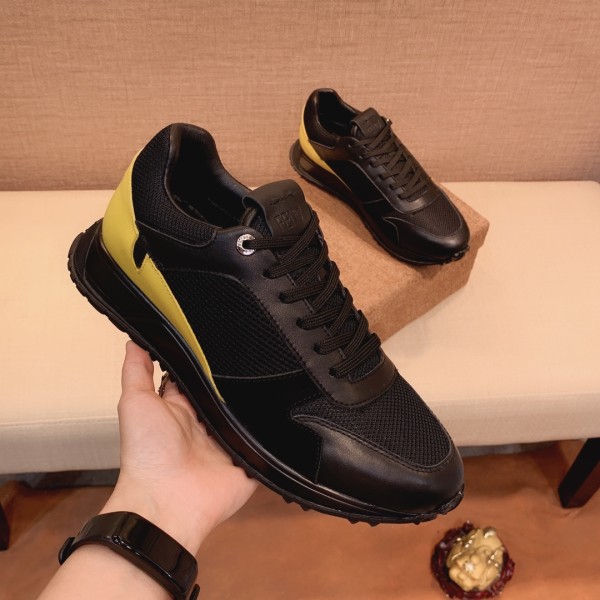 FENDI Leather Low top Casual Shoes Men's Black Yellow