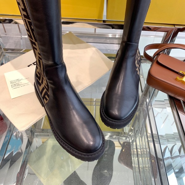 FENDI FF Rockoko Leather Boot 'Black Tabacco'