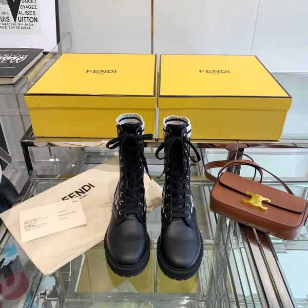 FENDI Women's FF Rockoko Biker Boot 'Black Checkerboard'