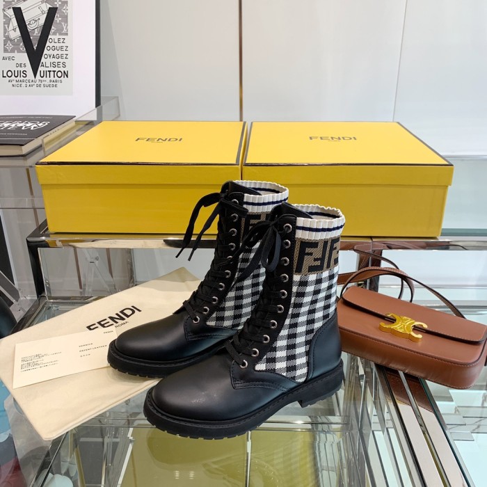FENDI Women's FF Rockoko Biker Boot 'Black Checkerboard'
