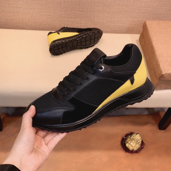 FENDI Leather Low top Casual Shoes Men's Black Yellow