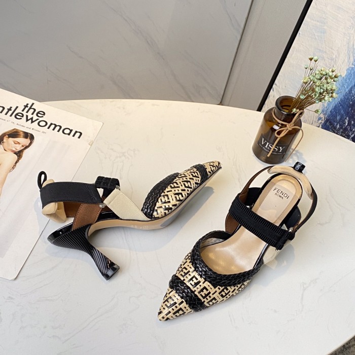 FENDI Colibri High Heels Women's Beige Black