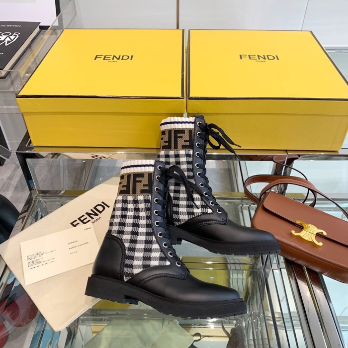FENDI Women's FF Rockoko Biker Boot 'Black Checkerboard'