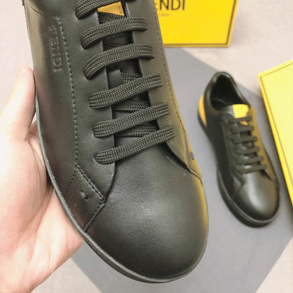 FENDI Red Eye Leather Lace Up Low top Stylish Skateboarding Shoes Men's Black Yellow