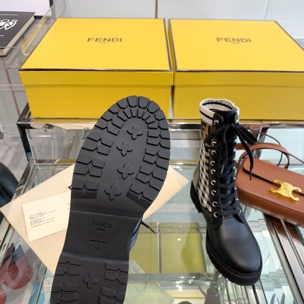 FENDI Women's FF Rockoko Biker Boot 'Black Checkerboard'