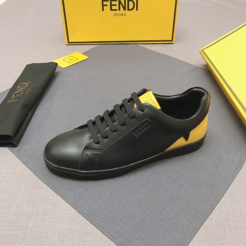 FENDI Red Eye Leather Lace Up Low top Stylish Skateboarding Shoes Men's Black Yellow