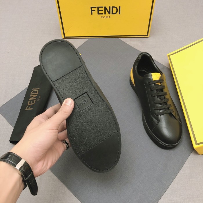 FENDI Red Eye Leather Lace Up Low top Stylish Skateboarding Shoes Men's Black Yellow
