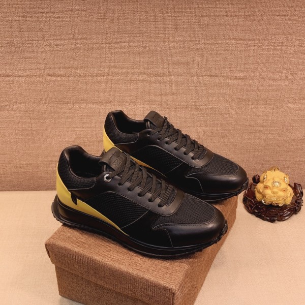 FENDI Leather Low top Casual Shoes Men's Black Yellow