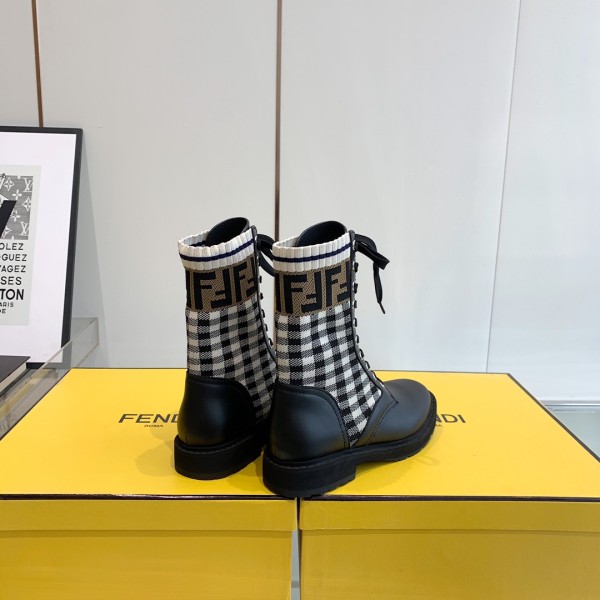 FENDI Women's FF Rockoko Biker Boot 'Black Checkerboard'