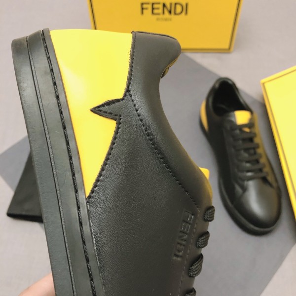FENDI Red Eye Leather Lace Up Low top Stylish Skateboarding Shoes Men's Black Yellow