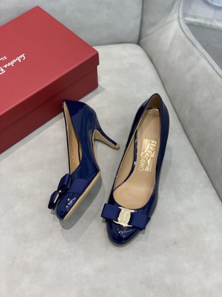 FERRAGAMO Carla Slim Heel High Heels 5.5cm Women's Dark Blue