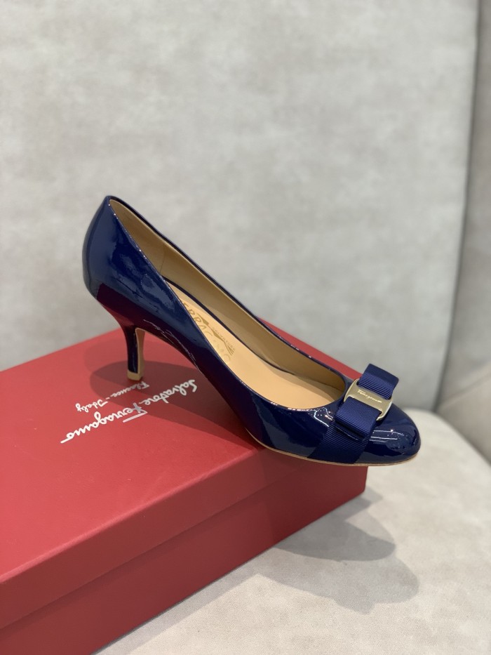 FERRAGAMO Carla Slim Heel High Heels 5.5cm Women's Dark Blue