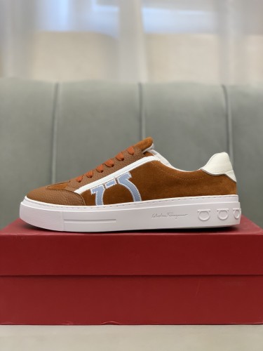 FERRAGAMO Top Grain Cow Leather Low top Skateboard Shoes Men's