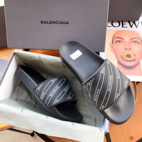 Balenciaga Rubber Slides 'Stripe Logo Piscine - Black'