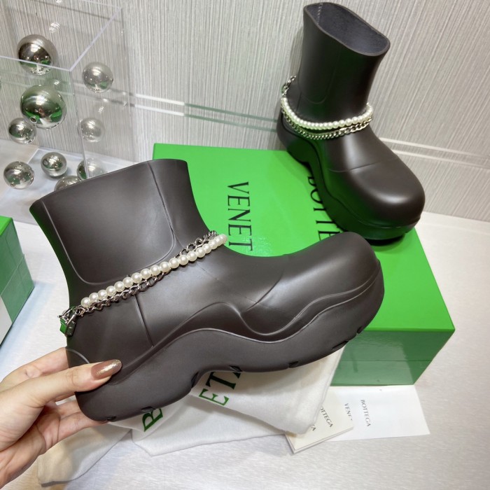 Bottega Veneta Puddle Rain Boots Ankle Boots Coffee