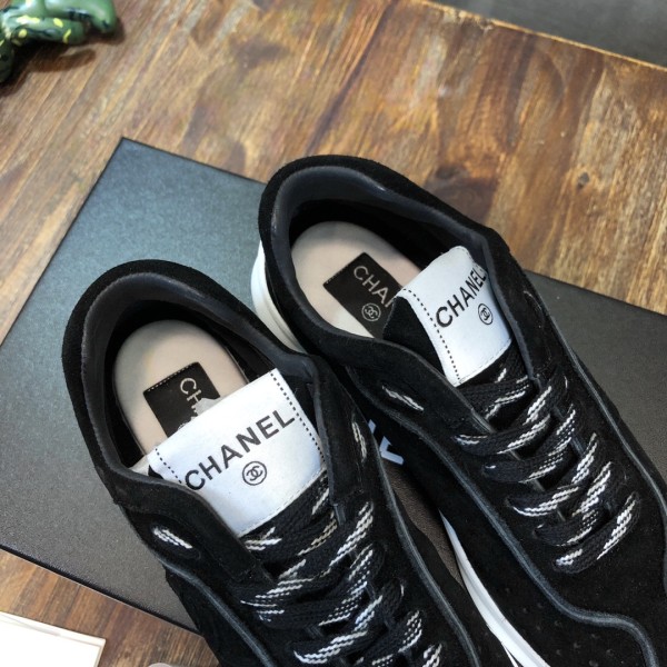 CHANEL suede sheepskin leather sports lace-up shock-absorbing, non-slip, wear-resistant and breathable low-top casual shoes for women black