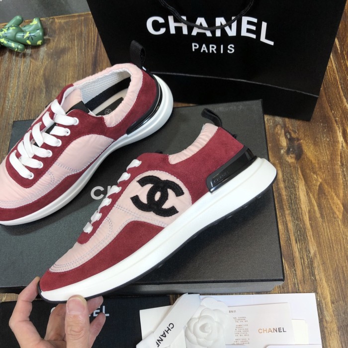 CHANEL Calfskin Nylon Shock Absorption Non-slip Wear-resistant Wrapping Low-top Lifestyle Casual Shoes Women's Dark Pink