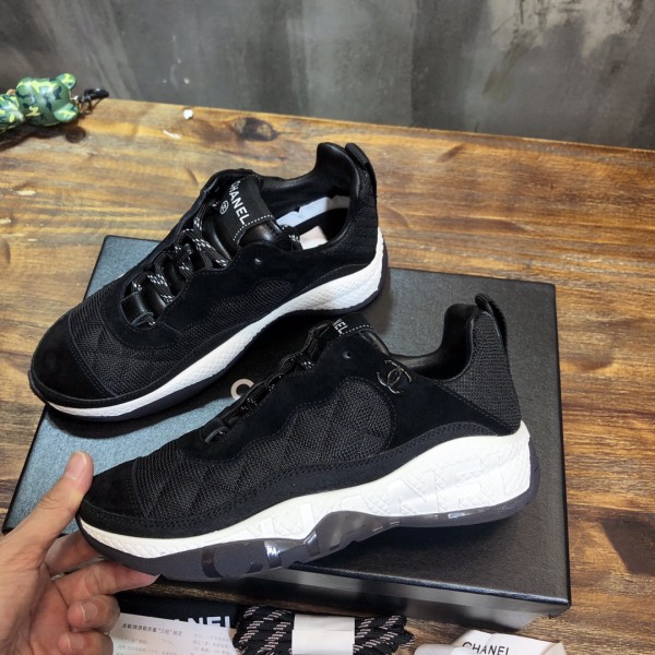 CHANEL leather lace-up flats shock-absorbing and non-slip low-top casual shoes for women black