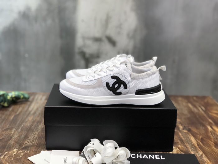 CHANEL Leather Logo Low Top Lifestyle Shoes Womens White