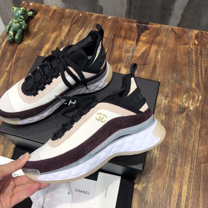 CHANEL suede effect calfskin running shoes low-top lifestyle shoes for women purple beige