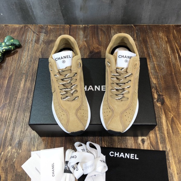 CHANEL leather suede sheepskin lace-up flat bottom shock absorption non-slip wear-resistant breathable low-top life casual shoes women's deep