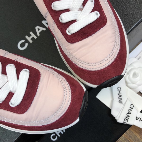 CHANEL Calfskin Nylon Shock Absorption Non-slip Wear-resistant Wrapping Low-top Lifestyle Casual Shoes Women's Dark Pink