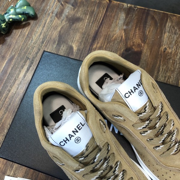 CHANEL leather suede sheepskin lace-up flat bottom shock absorption non-slip wear-resistant breathable low-top life casual shoes women's deep