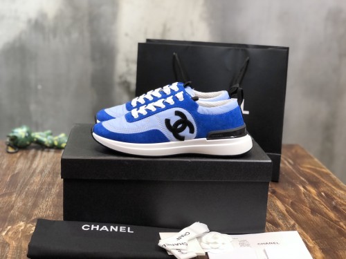 CHANEL Calfskin Round Toe Lace-Up Low-Top Lifestyle Shoes Men's Blue