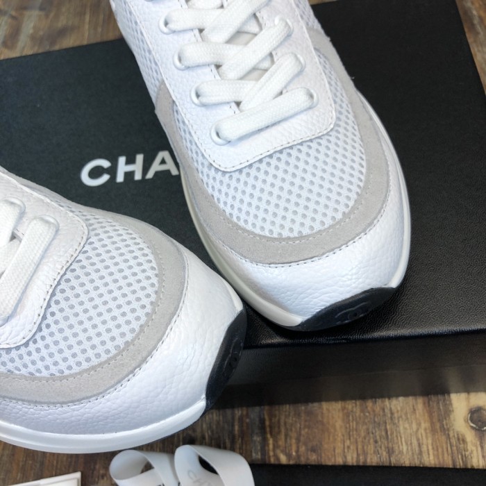 CHANEL Leather Logo Low Top Lifestyle Shoes Womens White