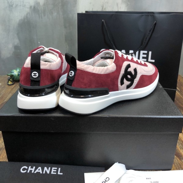 CHANEL Calfskin Nylon Shock Absorption Non-slip Wear-resistant Wrapping Low-top Lifestyle Casual Shoes Women's Dark Pink