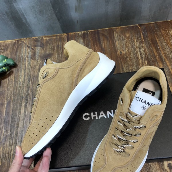 CHANEL leather suede sheepskin lace-up flat bottom shock absorption non-slip wear-resistant breathable low-top life casual shoes women's deep