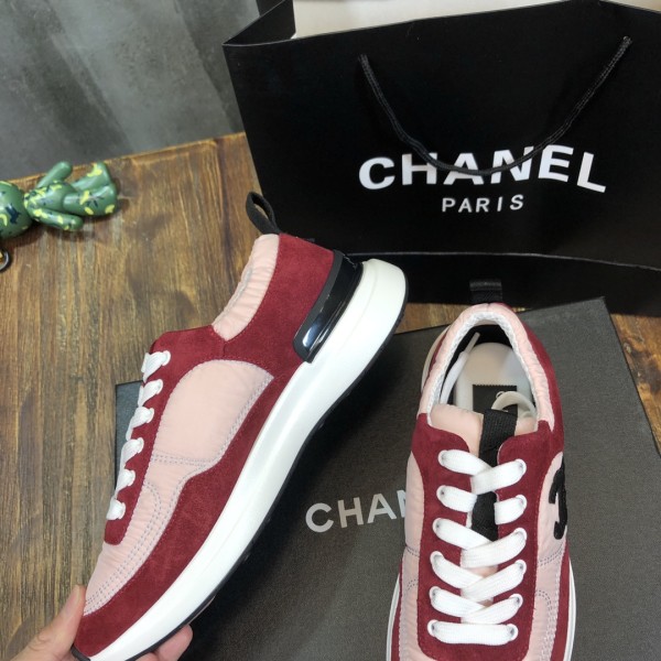 CHANEL Calfskin Nylon Shock Absorption Non-slip Wear-resistant Wrapping Low-top Lifestyle Casual Shoes Women's Dark Pink