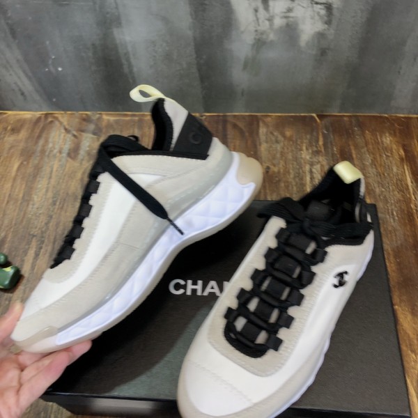 CHANEL Suede Effect Lace-Up Low-Top Lifestyle Shoes Women's White