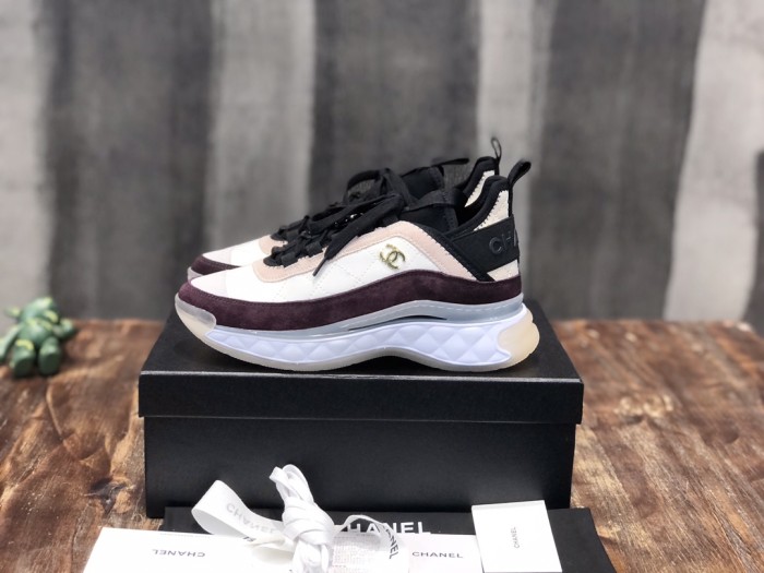 CHANEL suede effect calfskin running shoes low-top lifestyle shoes for women purple beige