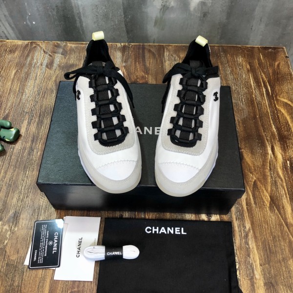 CHANEL Suede Effect Lace-Up Low-Top Lifestyle Shoes Women's White