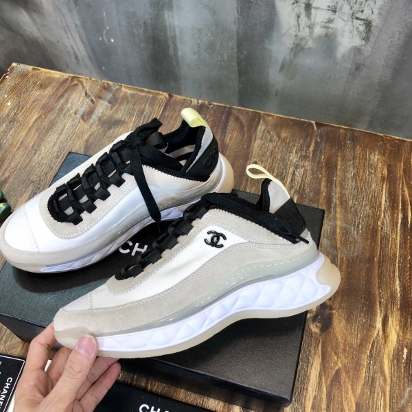 CHANEL Suede Effect Lace-Up Low-Top Lifestyle Shoes Women's White