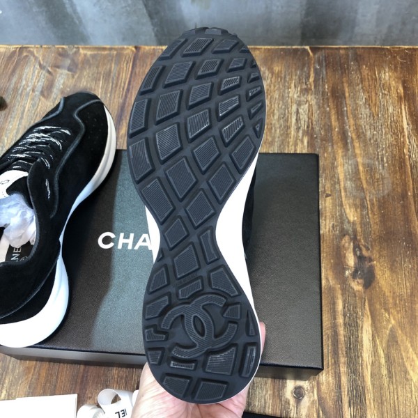 CHANEL suede sheepskin leather sports lace-up shock-absorbing, non-slip, wear-resistant and breathable low-top casual shoes for women black