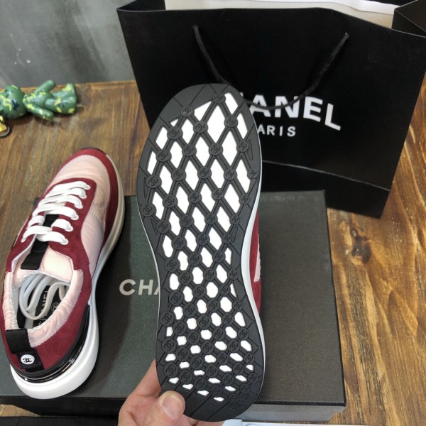 CHANEL Calfskin Nylon Shock Absorption Non-slip Wear-resistant Wrapping Low-top Lifestyle Casual Shoes Women's Dark Pink