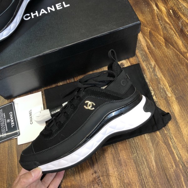 CHANEL leather round toe lace-up wear-resistant low-top casual shoes for women black