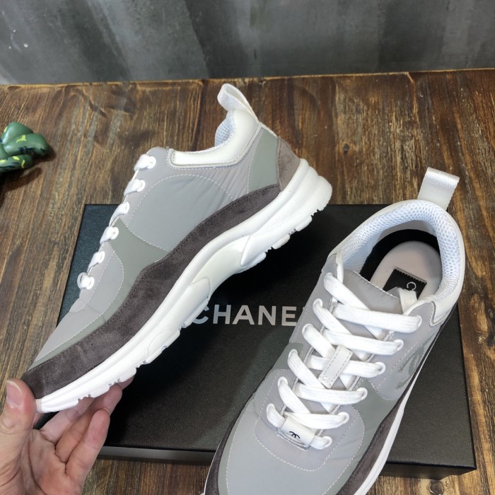CHANEL Leather Nylon Logo Platform Low-top Lifestyle Shoes Women's White Gray