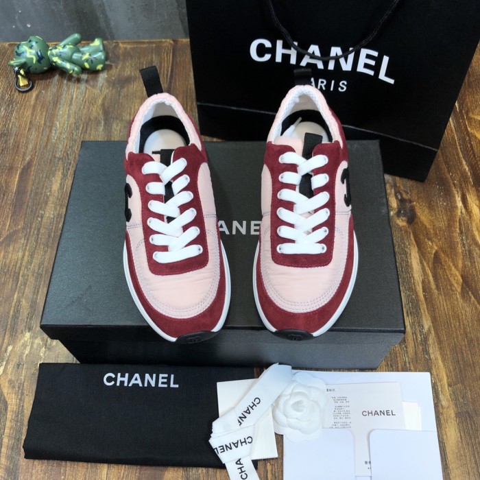 CHANEL Calfskin Nylon Shock Absorption Non-slip Wear-resistant Wrapping Low-top Lifestyle Casual Shoes Women's Dark Pink