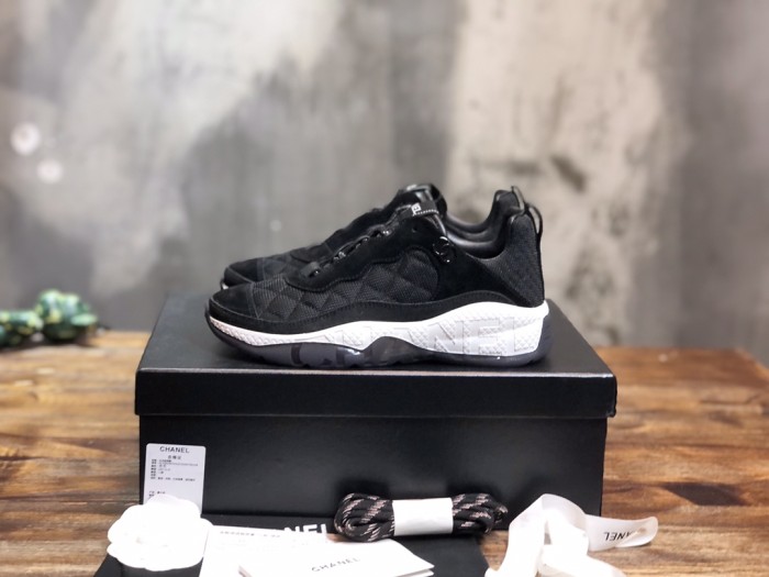 CHANEL leather lace-up flats shock-absorbing and non-slip low-top casual shoes for women black