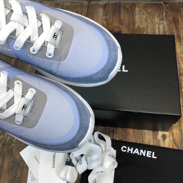CHANEL Leather Nylon Logo Platform Low-top Lifestyle Shoes Women's White Gray