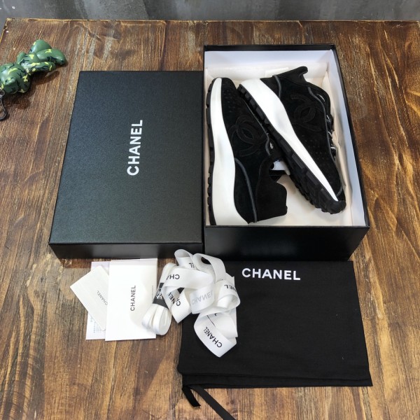 CHANEL suede sheepskin leather sports lace-up shock-absorbing, non-slip, wear-resistant and breathable low-top casual shoes for women black